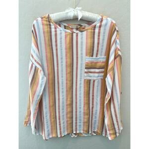 SOFT SURROUNDINGS | Striped Gauze Top Coastal Multicolor | Size Medium